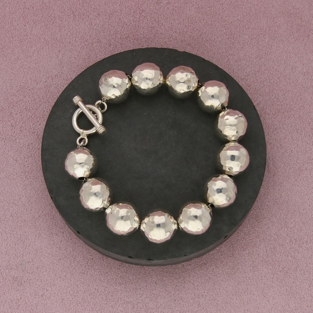 sterling silver hammered bead chain toggle bracelet size 6.75in